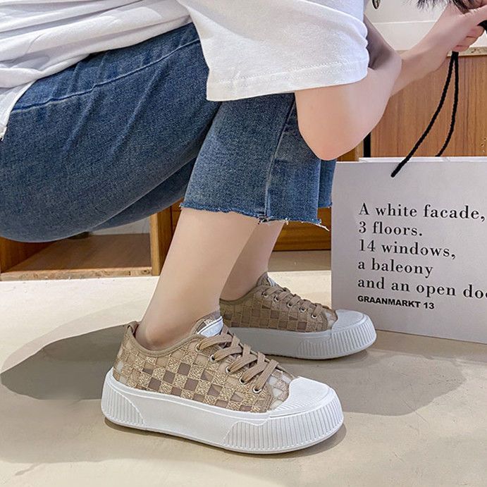 Breathable Mesh Fishermen's Shoes Women's Summer Thick Soled Canvas Lace Antiskid Wear-resistant Versatile Board Shoes