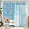 Funny Cat Shower Curtain,Blue Bathing Animal Cute Cartoon Kitten Yellow Rubber Duck Waterproof Polyester Fabric Bath Curtain