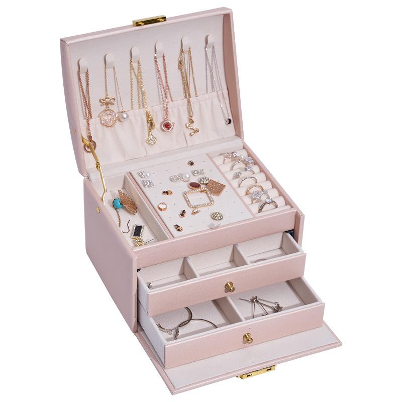 Three-layer Drawer Jewelry Storage Box, Creative Jewelry Box, Stud Earrings, Earrings, Retro Jewelry Box with Lock.