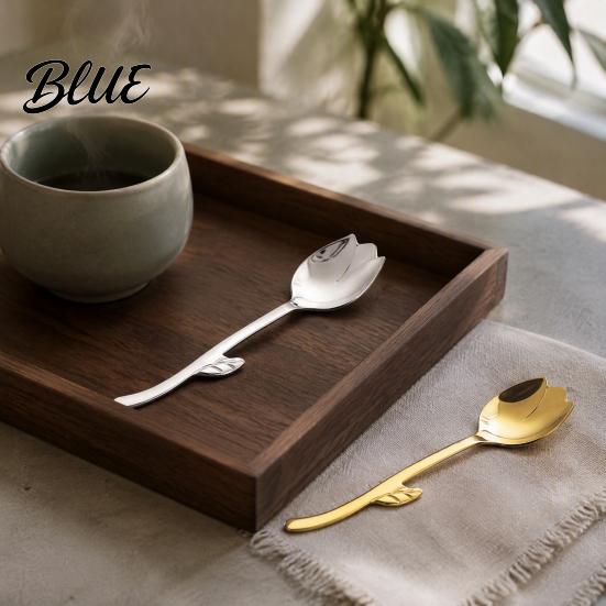 Kitchen Dining Accessory Tulip Shaped Stainless Steel Spoon Long Handle Coffee Ice Cream Dishwasher Safe Spoon Dessert Serving with Hanging