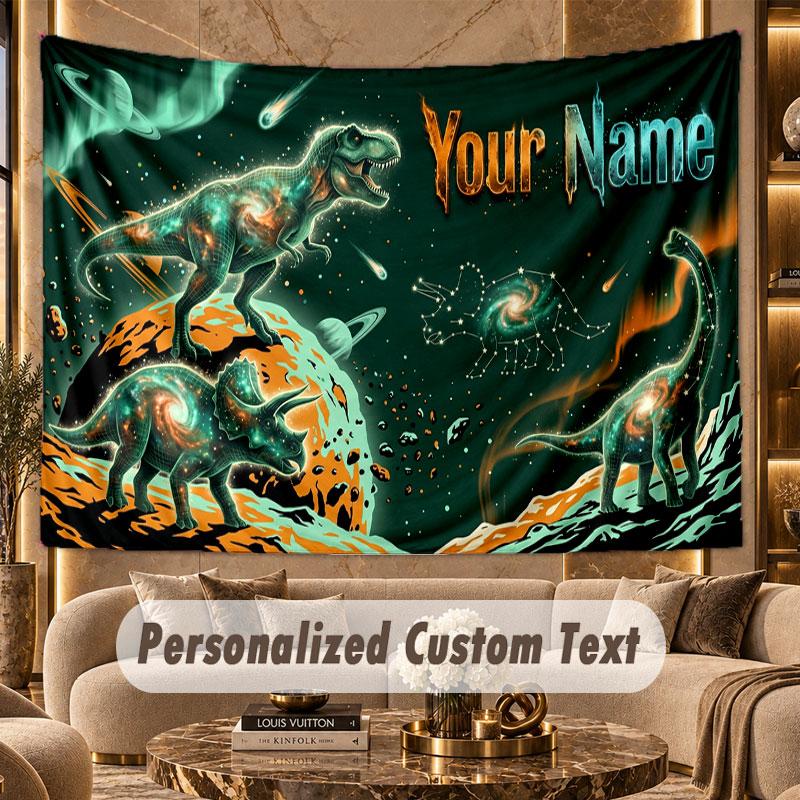 Dinosaur (450) Theme Personalized Tapestry Custom Name Text Wall Hanging Tapestry Home Background Decoration