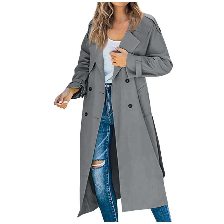 Long Trench Coat Women Solid Color Casual Jacket Autumn Winter Temperament