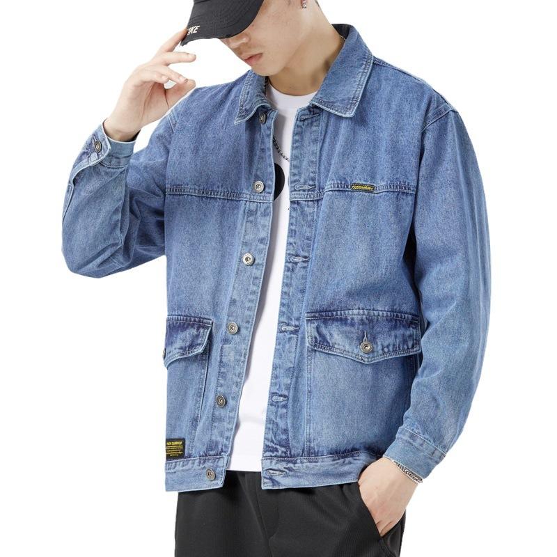 Denim Jacket Men's Spring and Autumn New Loose Casual Jacket Men's New Trendy Men's Tops Solid Color Korean Style Casual Wear