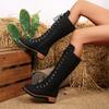 Lace-Up Front Tall Boots New Round Toe Cow Suede Side Zipper Soft Sole Anti-Slip Wear-Resistant Single Boots