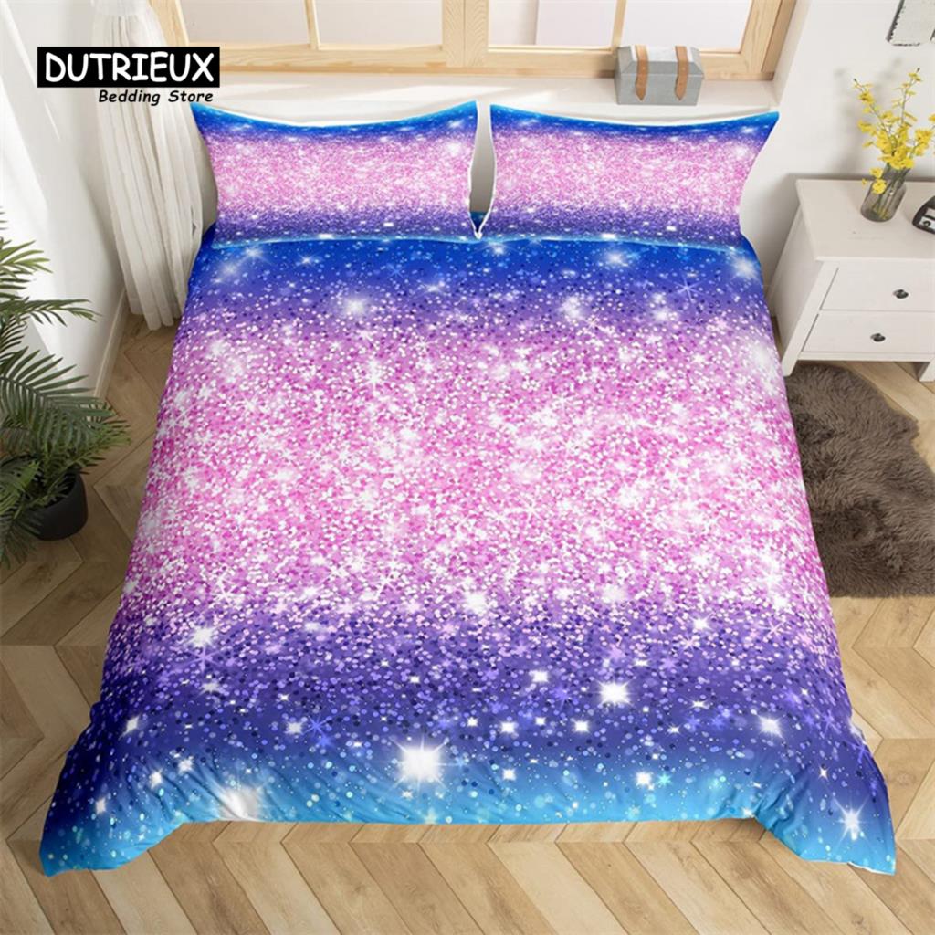 Colorful Glitter Duvet Cover Magical Fantasy Bedding Set Microfiber Fairy Dreamy Gradient Comforter Cover King For Boys Girls