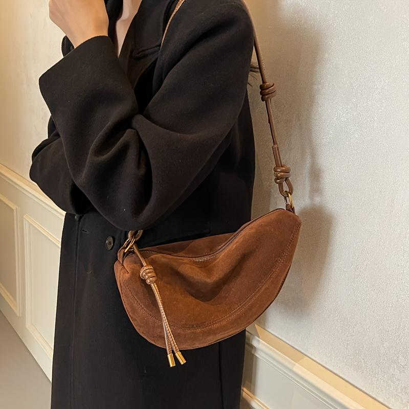 Women'S Retro Underarm Dinner Satchel Plush Frosted Casual Crossbody Bag Creative Shoulder Dumpling Bag Adjustable Shoulder Strap Waterproof Handbag