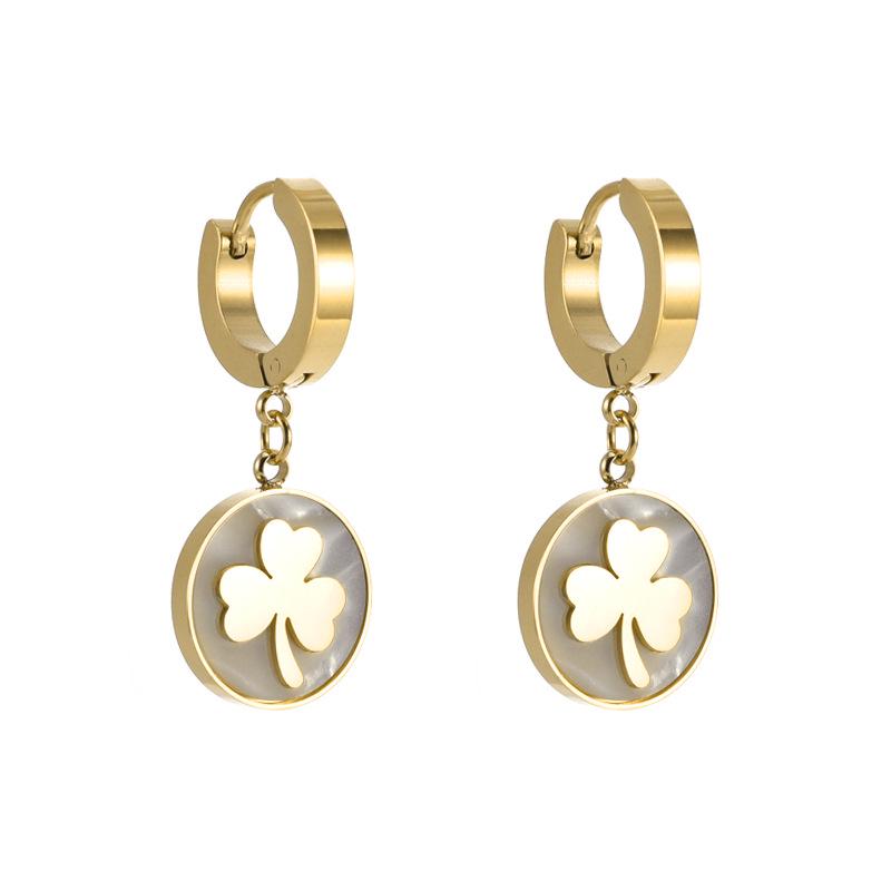 White Mother-of-Pearl Heart Clover Earrings – Trendy Cold Style Jewelry for Women