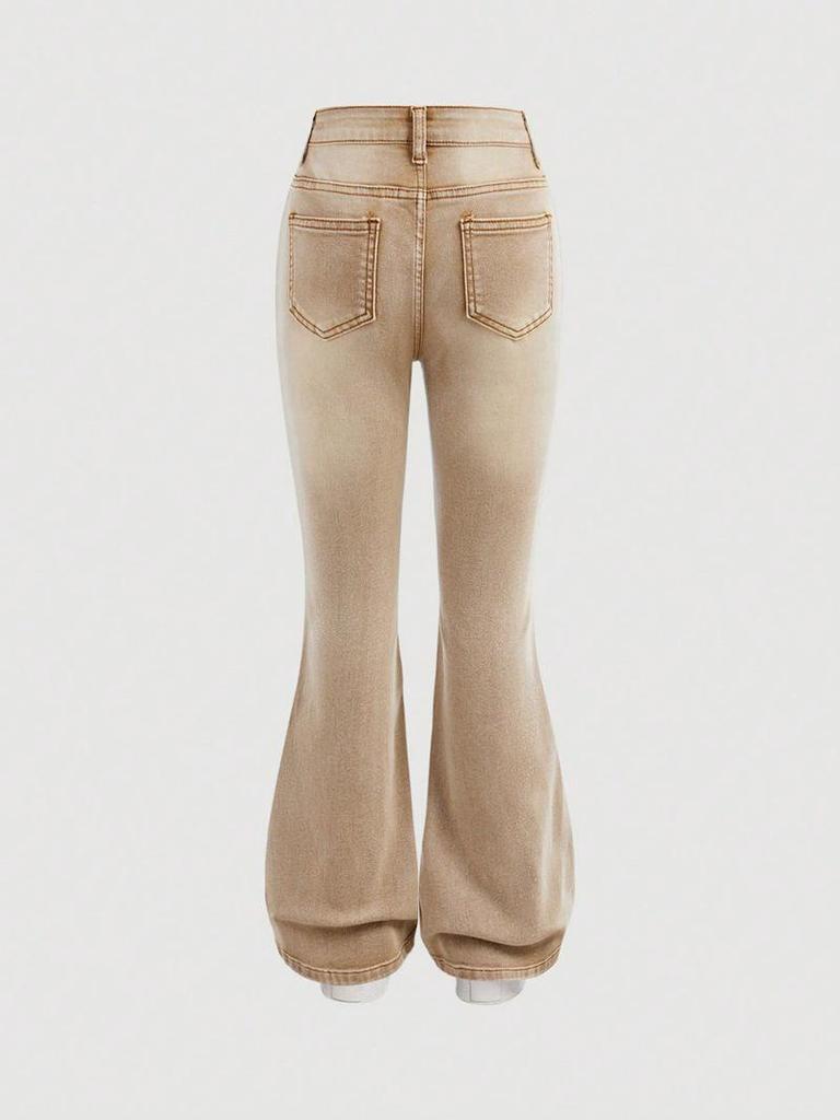 Trendy Heart Embroidery Flared Jeans for Teen Girls - Europe & America Exclusive