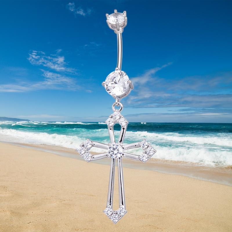 Long Dangle Belly Button Ring 316 Stainless Steel Barbell 3A Zircon Cross  Navel Rings For Women Jewelry