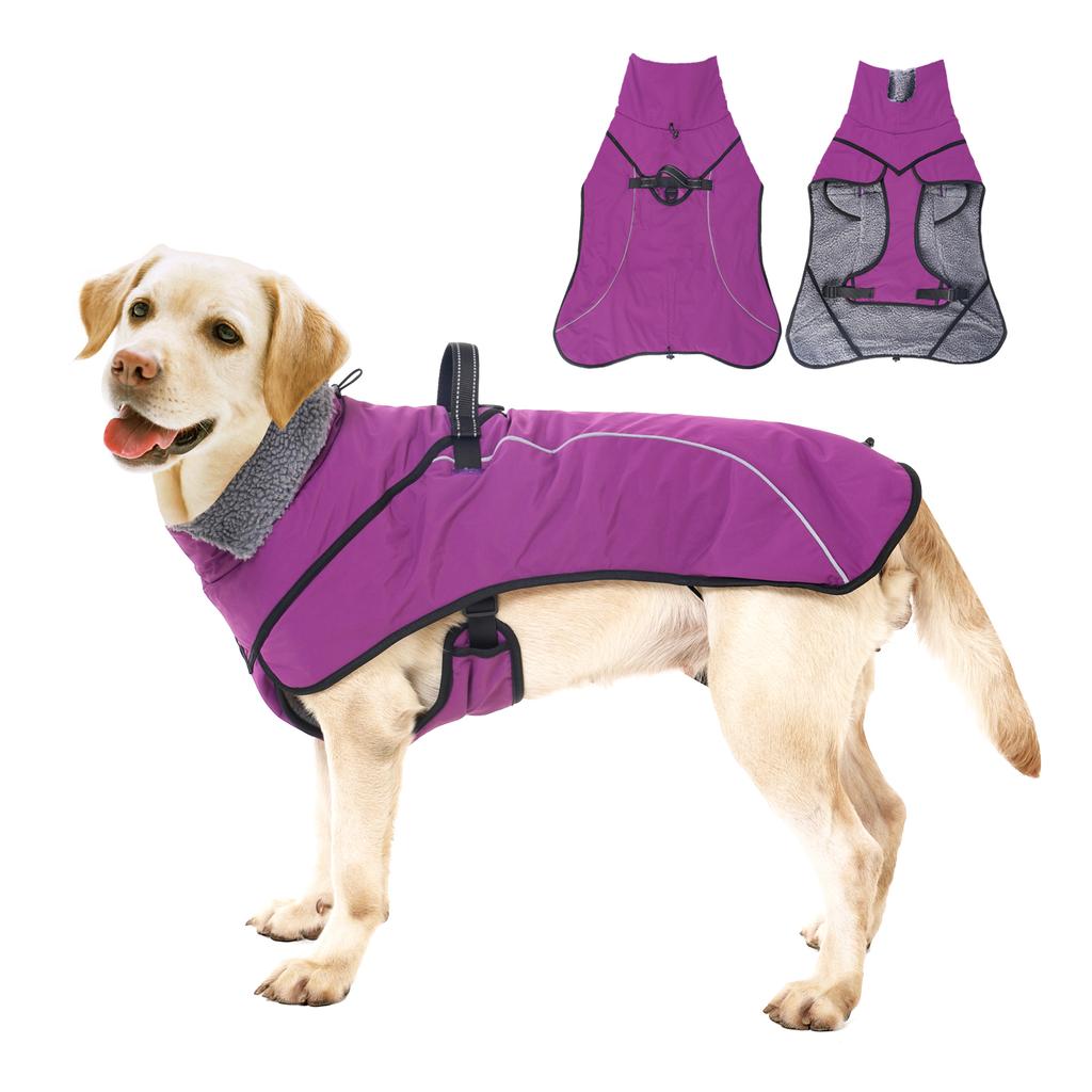 Wasserdichte Winter Hundejacke mit Geschirrloch Warme Fleece Hundejacke Reflektierende Winddichte Haustierkleidung für Große Mittlere Hunde