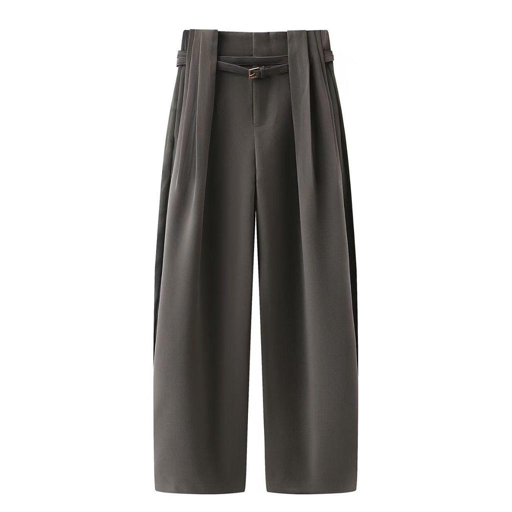 Spring 2026 Temperament Straight-Leg Wide-Leg Casual Pants with Belt