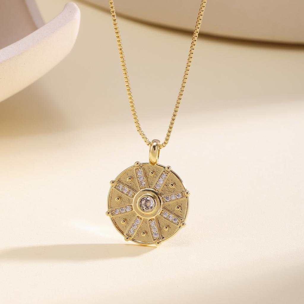 Nidin New Retro Round Shape Inlaid Crystal Zircon Irregular Pendant Necklace For Female Male Vintage Moon Star Sun Jewelry Gifts