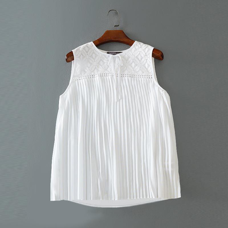 ZANZEA Women Casual Crochet Splice Round Neck Summer Sleeveless Tank Tops