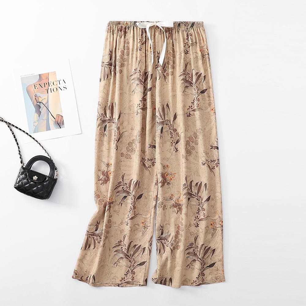Women's Breathable Cotton and Silk Wide-Leg Pajama Pants for Casual Summer or Home Wear