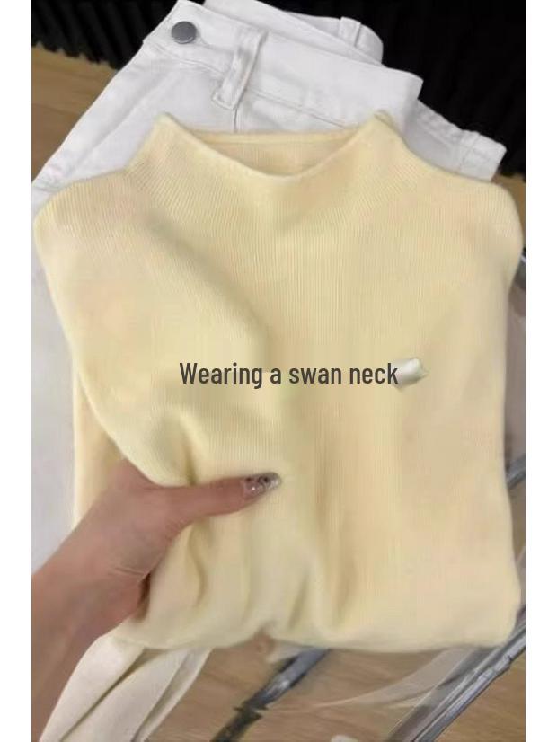 Women s Slim Fit Soft Knit Stand-Up Collar Sweater Long Sleeve Semi High Neck Perfect for Autumn and Winter Layers 2XL 130-150 lbs 2230₽