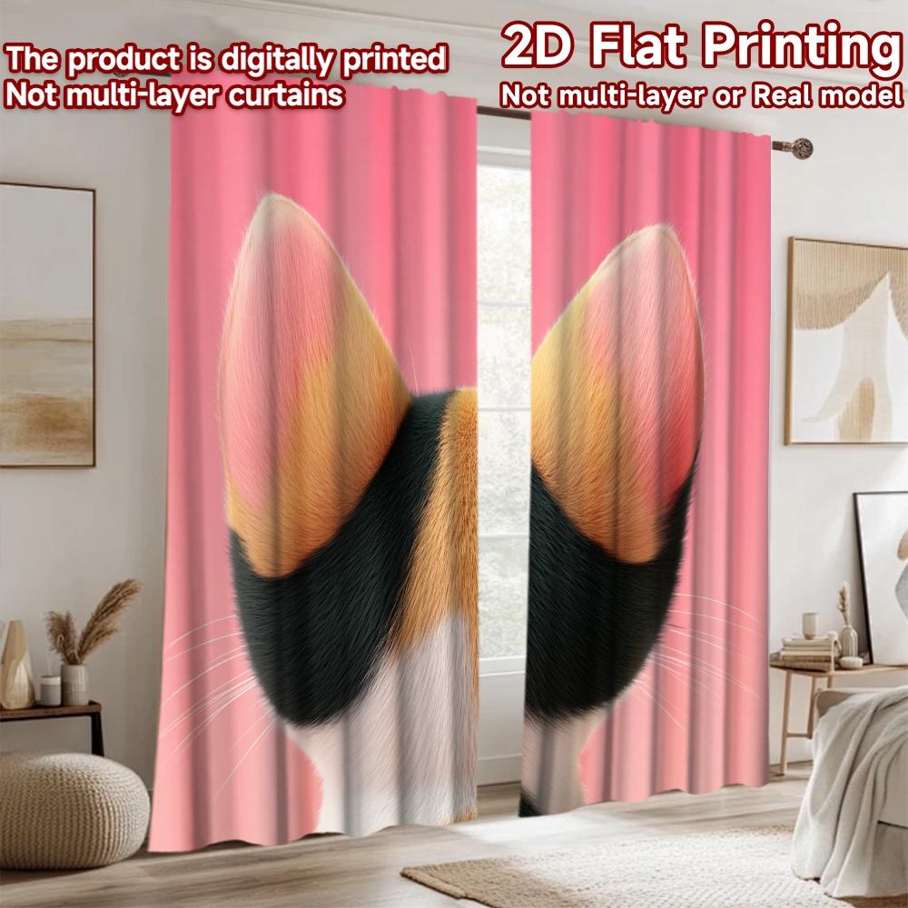 2D flat printing 2pcs Curtains Calico Cat Portrait Green Eyes Digital Printed Polyester Drapes Party Decorations for Door Wall
