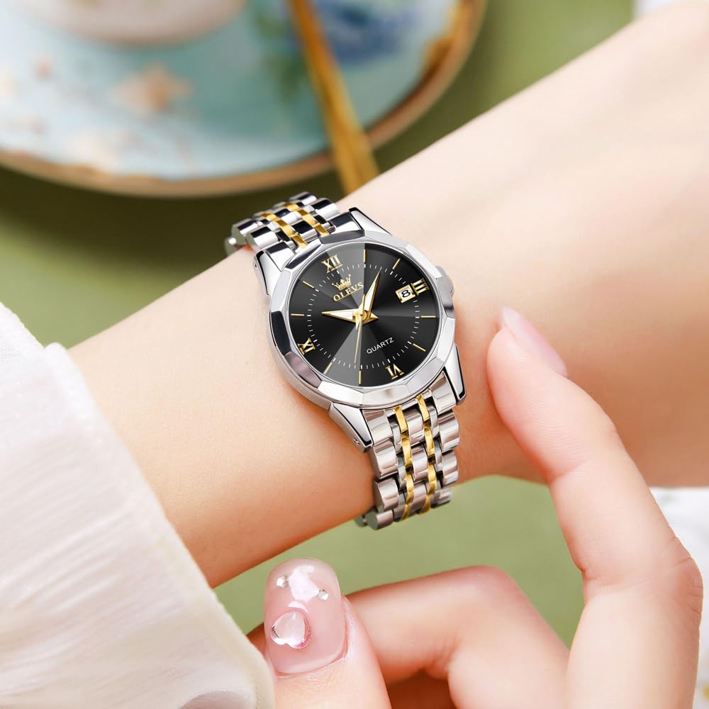 OLEVS Japanese Quartz Stainless Steel Classic Luminous Business Gift Watch for Women Women's Watch, Movement, Band, Dial, Hands, Waterproof, Watch,