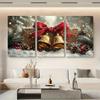 3 Peças Sino de Natal Pintura em Tela Decoração de Parede Sino Dourado com Laço Vermelho Galhos de Pinheiro Decorações Elegantes para a Temporada de Festas Cha
