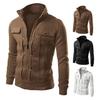 Hombres Primavera Otoño Chaqueta con Botones Cierre de Cremallera Color Sólido Cuello Alto Manga Larga Chaqueta Casual Ropa de Abrigo
