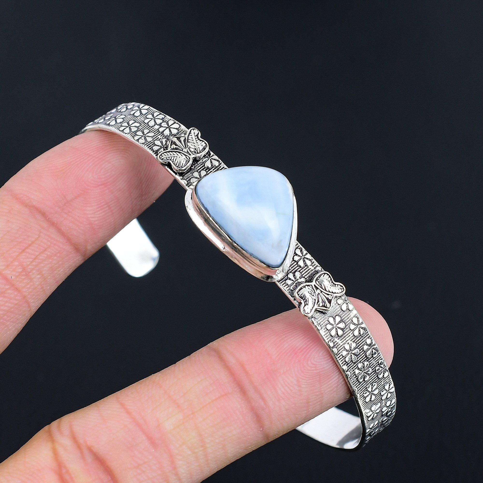 

Natural Owyhee Blue Opal Gemstone Bangle Adjustable 925 Silver For Girls Adjustable