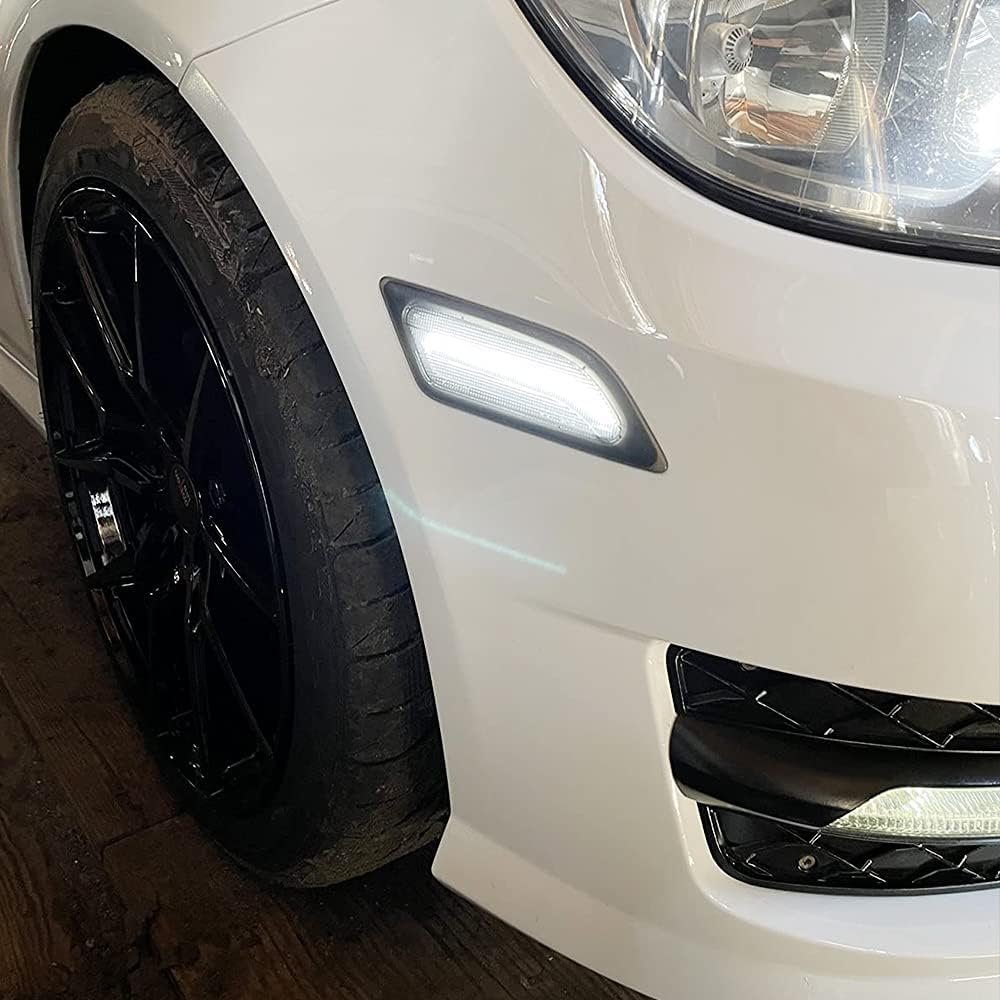 NJSBYL Smoke Lens White Full LED Front Side Marker Light Kit for 2012 2013 2014 Mercedes Benz Pre-LCI W204 LCI C250 C300 C350 C63 AMG Coupe Base