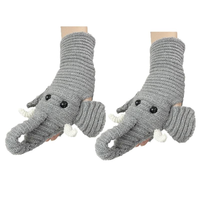 

Модные вязаные толстые перчатки для мужчин и женщин, мультяшные стерео слоны, ветрозащитные, теплые, осенне-зимние перчатки без пальцев 1 серый