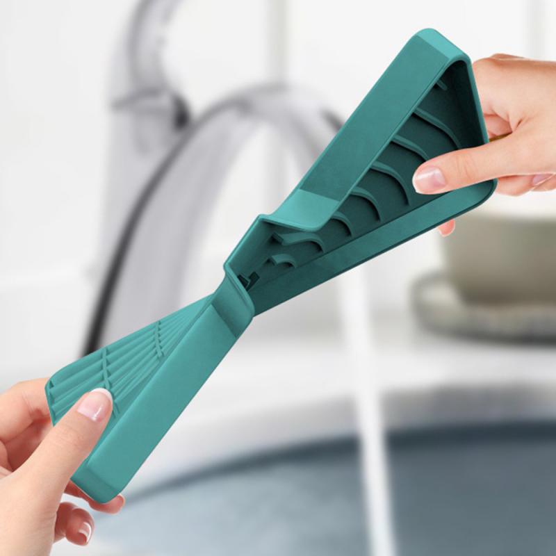 Self Draining Soap Bar Holder Silicone Kitchen Sink Soap Dish Sponge Tray Counter Caddy Organizer for Dish Soap Dispenser