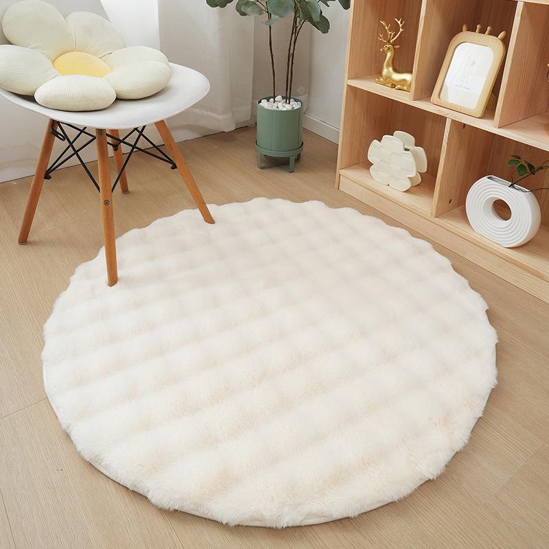 Plush Bubble Velvet Round Carpet for Bedroom or Living Room Floor - Perfect as a Foot Mat or Makeup Chair Cushion.