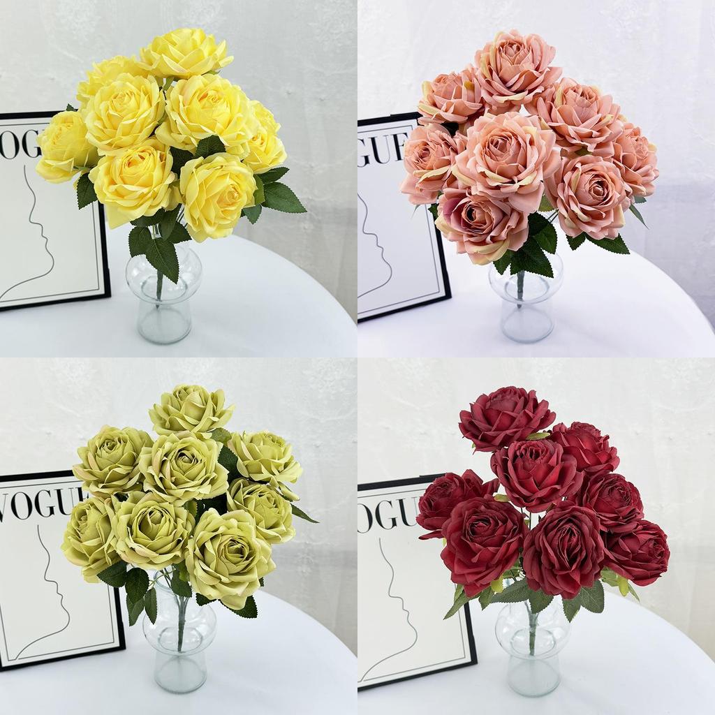 Rose Bridal Wedding Decor Artificial Silk Flower Bouquet For Home Stage Events