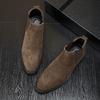 Large Size Chelsea Boots Men's Summer Breathable British Style Pointed Fur Short Boots High Top Leather Shoes Medium Top Martin Boots
