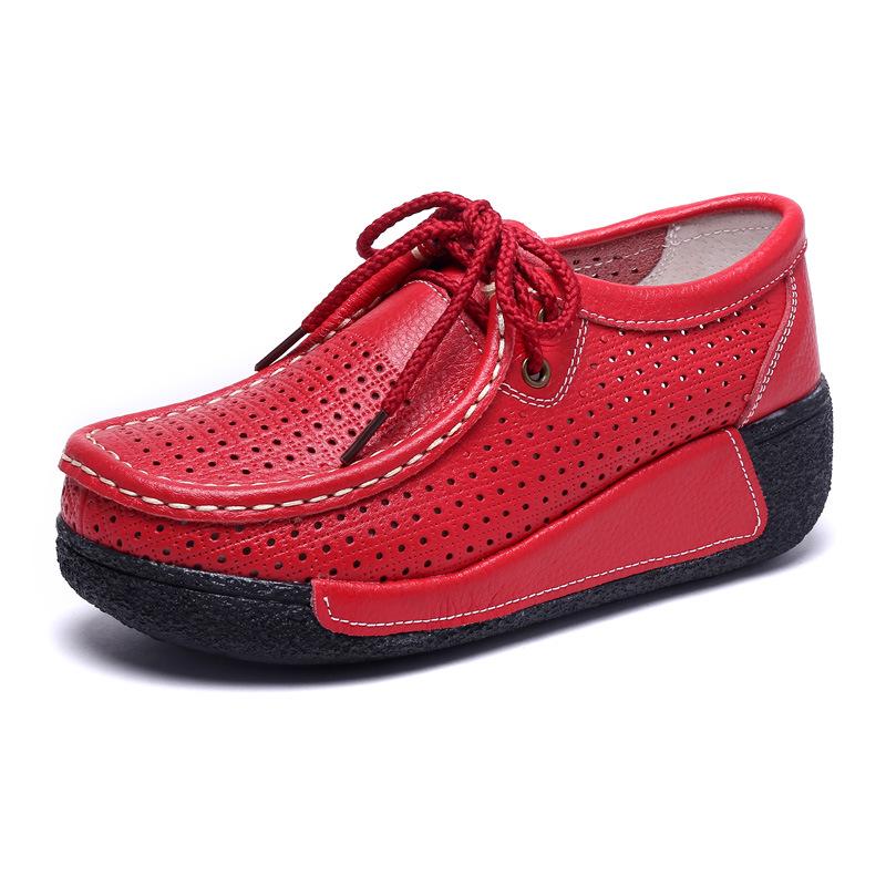 Women Genuine Leather Platform Shoes Winter Plush Walking Shoes 5cm High Wedges Heels Shoes Elegant Warm Mother Shoes