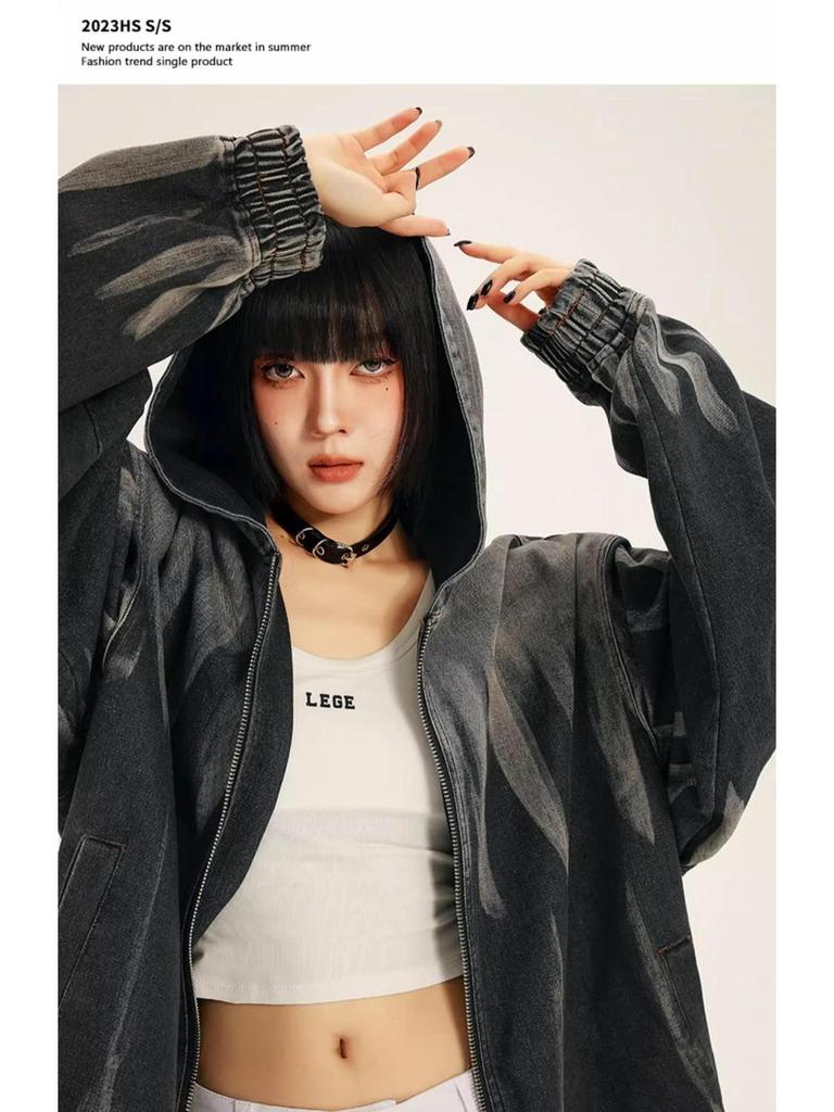 2024 Retro Tie-Dye Gradient Hooded Denim Jacket