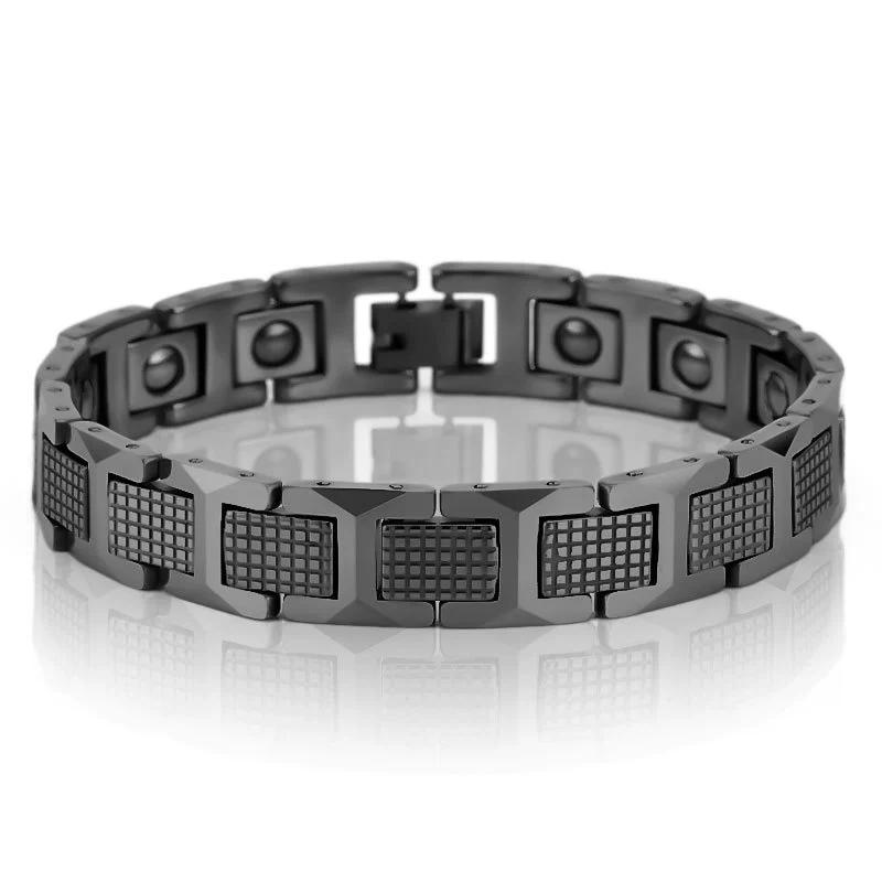 On Sales High Polished Tungsten Steel Man Bracelet Gifts Best Friend Men s Bracelets With Healthy Black Germanium Magnetic Stone 20.5cm чёрный