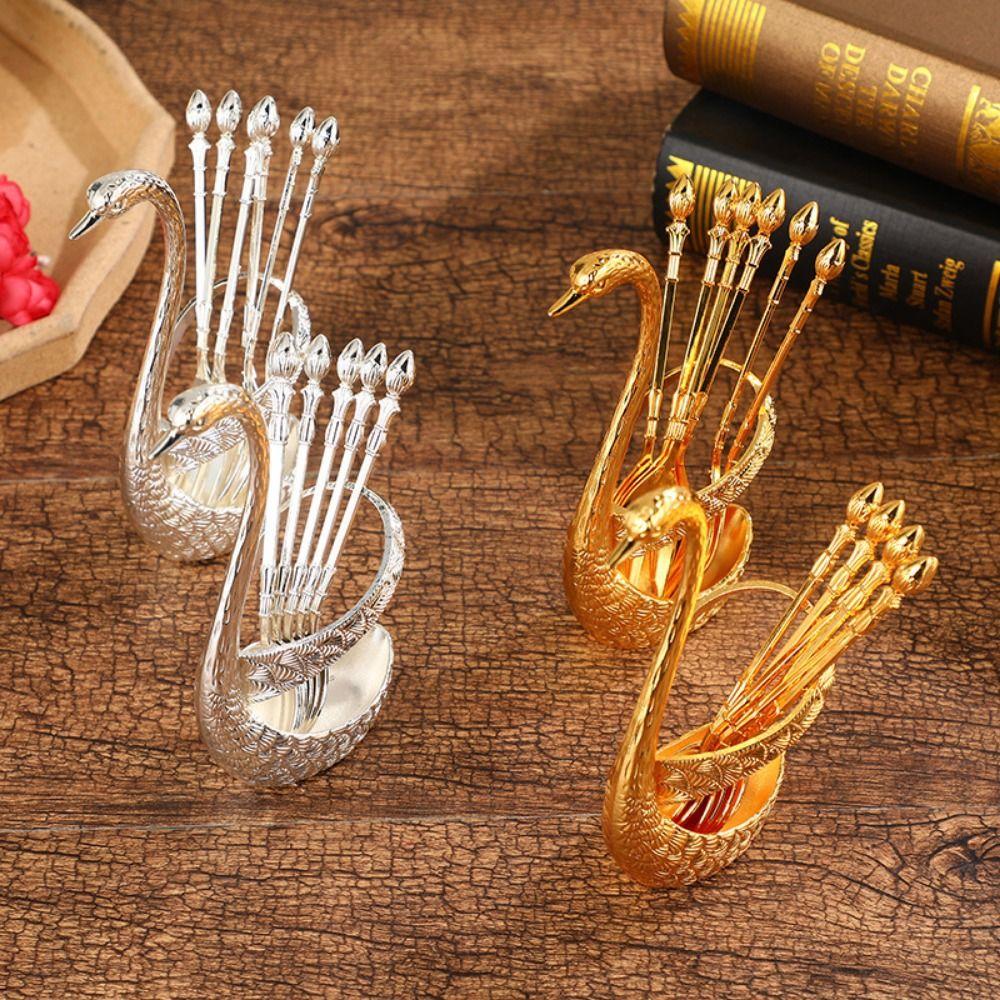Elegant Swan Tableware Set Luxury Dessert Cake Forks Swan Holder Coffee Spoons  Daily Use