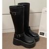 New French black platform boots autumn retro small fat mm thin and heightened knight boots