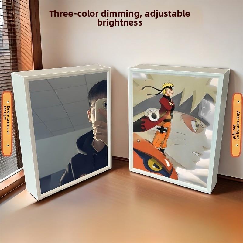 21cm/8.27in 3D Anime Naruto Mirror Light Painting Bedroom Night Light Desk Cartoon Figures Peripherals Funny Birthday Decoration