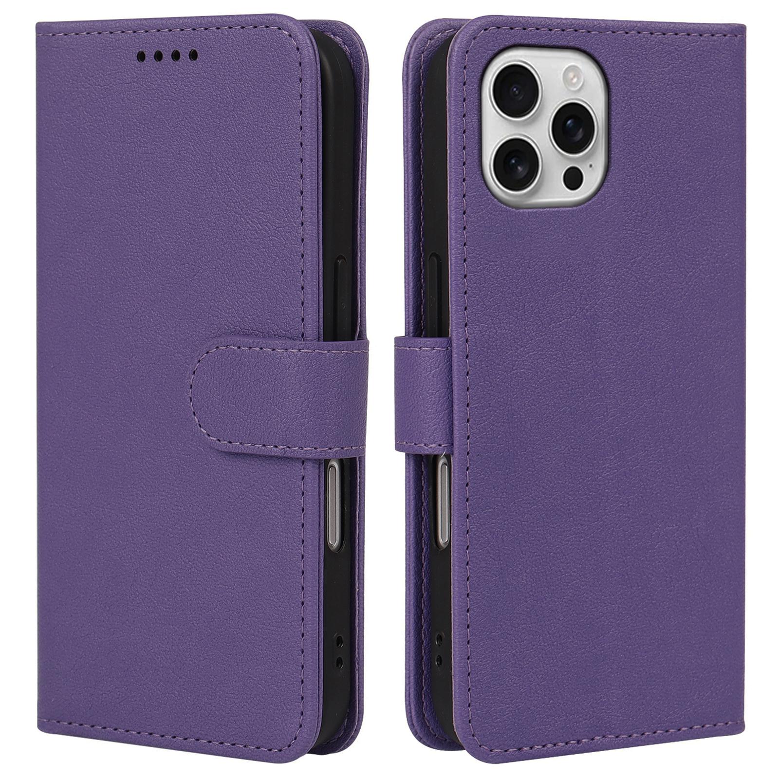 

Кожаный чехол-кошелек с подставкой и магнитной застежкой для iPhone 16 Pro Purple