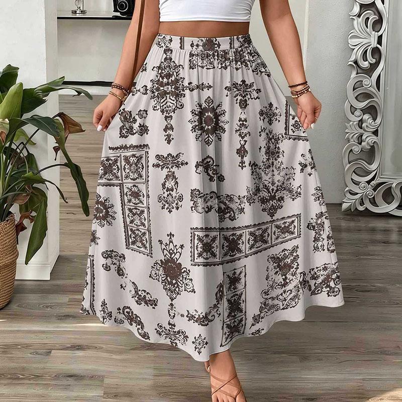 Vintage Floral Maxi Skirt Women High Waist A-Line Boho Resort Flowy Long Skirt