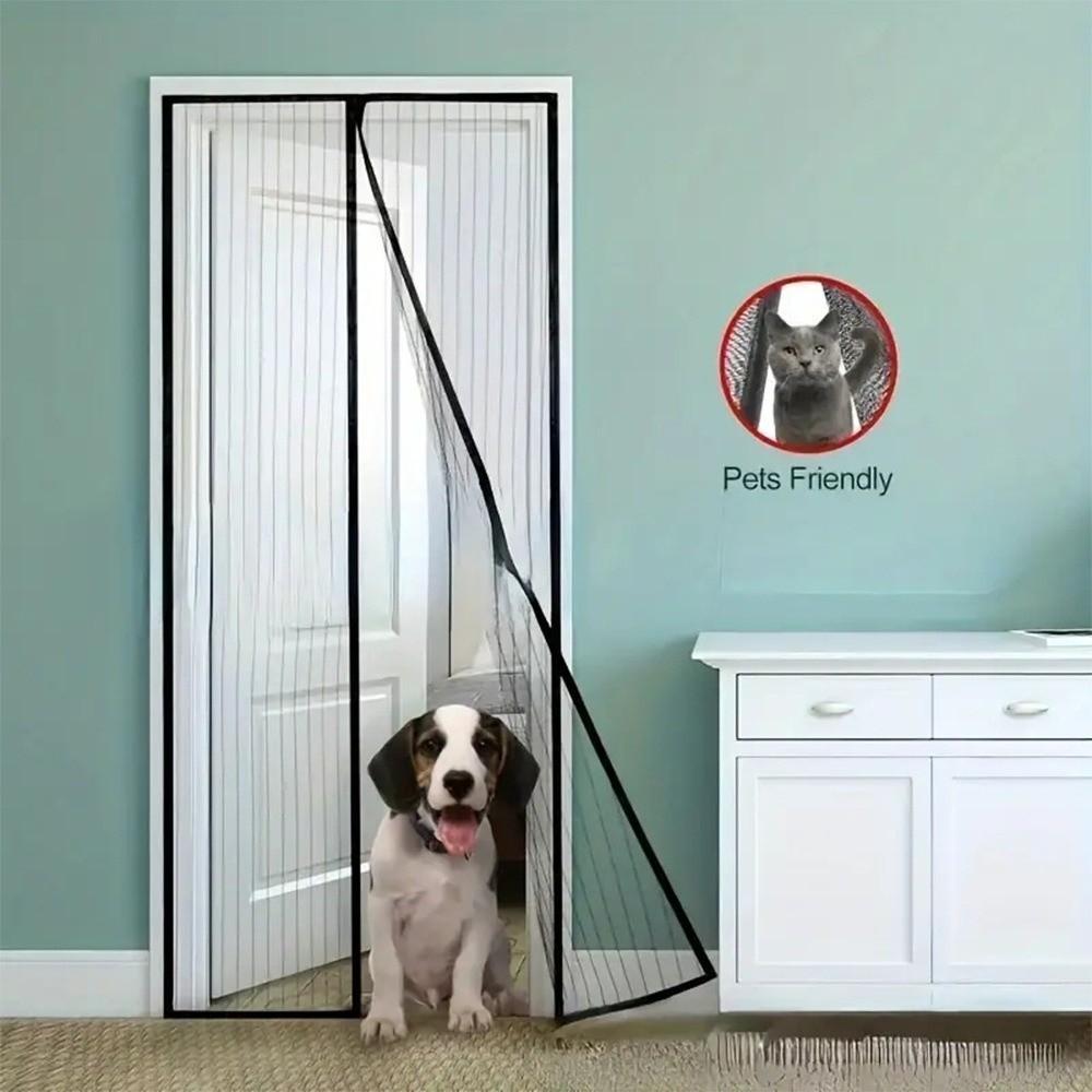 Self Sealing Magnetic Screen Door Heavy Duty Breathable Mosquito Net Curtain Vertical Dense Striped Soft Net Insect Door Screen