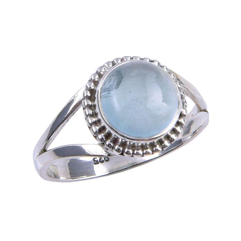 Pedra Preciosa Água-Marinha Natural Feito à Mão Joia Anel Prata de Lei 925 S.9.5 p5i41