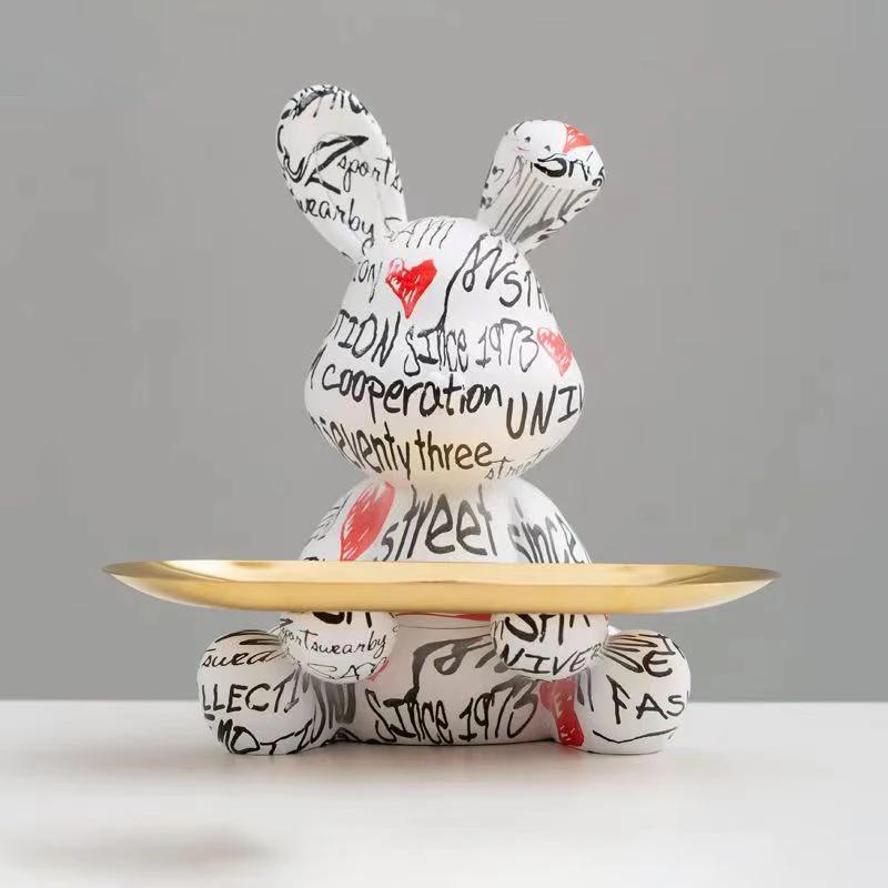 2025 New Graffiti Creativity Rabbit Figurine Bunny Ornament Home Decoration Animal Statue Storage Shelf Modern Room Sculpture