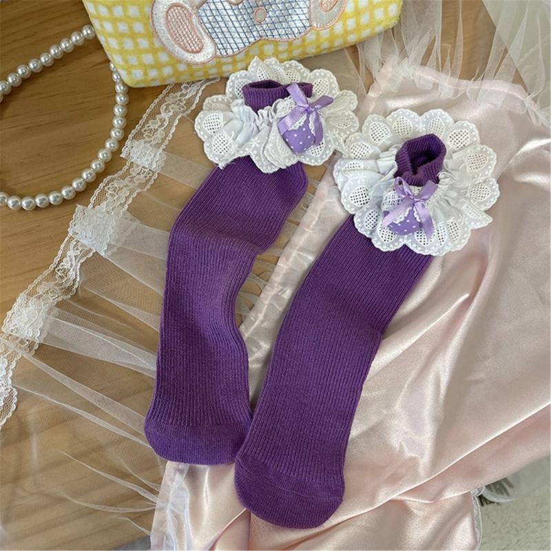 Lovely Embroidered Lace Socks for Girls Comfortable In Tube Socks Fashionable Socks for School Activities and Daily