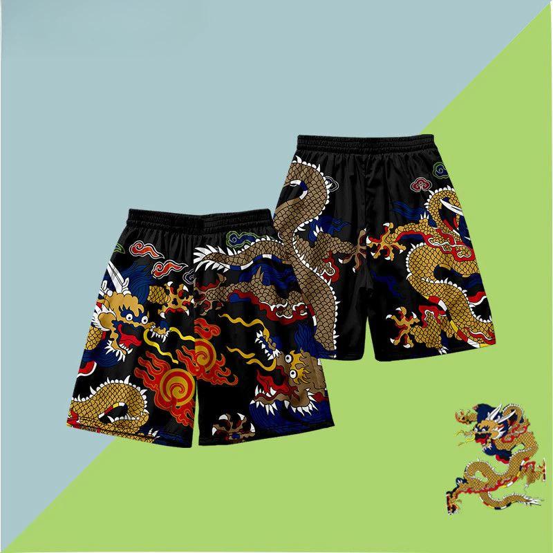 Retro Chinese Dragon Boxing Muay Thai Kickboxing Training Shorts Print Martial Art Boxer Unisex Men Women Kid Fighting Fitness Sport Gym Workout S
