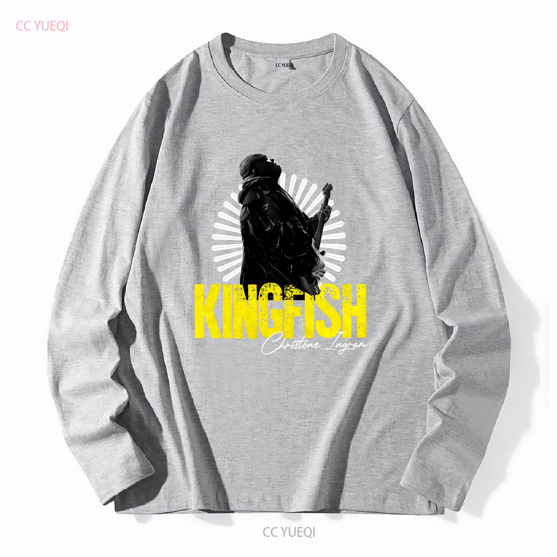 XIXI Fashion Kingfish Christone Ingram T-shirt Heren S Ronde Hals Zwart Lange mouwen vintage Gewassen Stijlvol Zacht Veelzijdig 2XL
