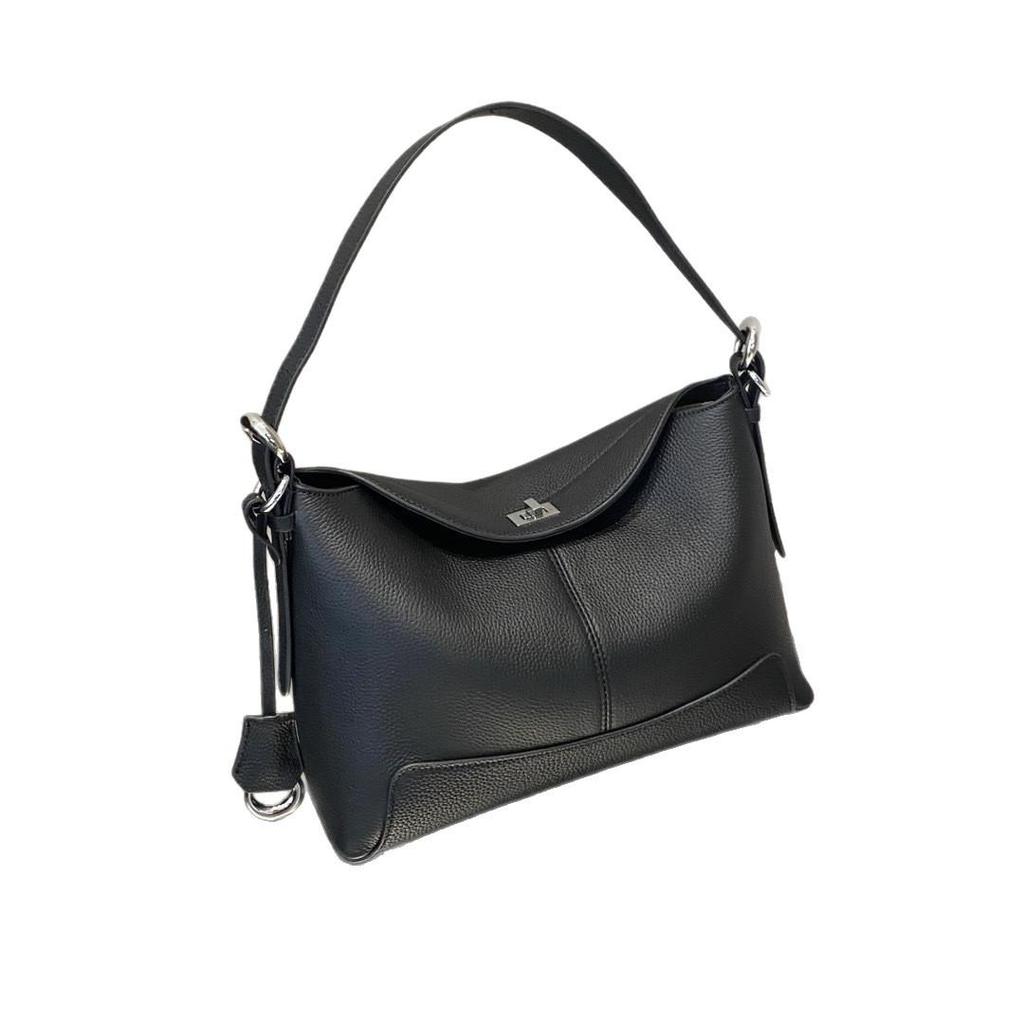 Women's Hazy Blue Cowhide Underarm Tote Bag, Large Capacity, Soft Leather Crossbody for Commuting