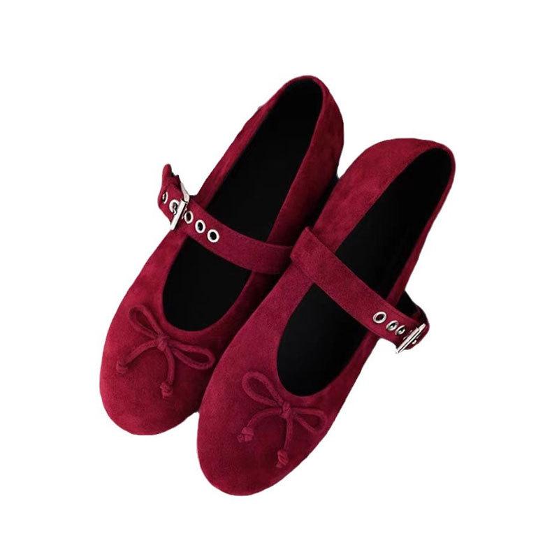 

Весна 2025 туфли-балетки miu bow с круглым носком, с мелким вырезом, на плоской подошве, темпераментные, ретро, Мэри Джейн, женские туфли 40