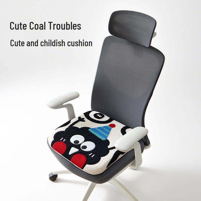 Plush Memory Foam Cartoon Chair Cushion for Office & Dining - Thickened Student Seat for Autumn & Winter.