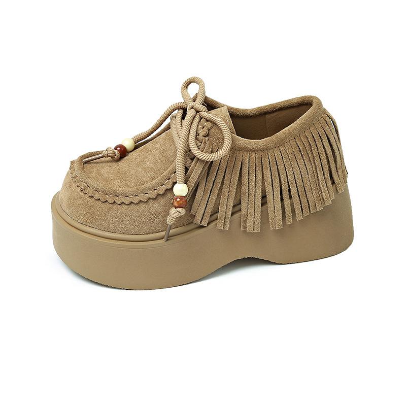 

Женские туфли кенгуру, новый осенний дизайн, кисточка, полностью закрывающая толстая подошва, увеличивающая рост, ремешок 40 хаки