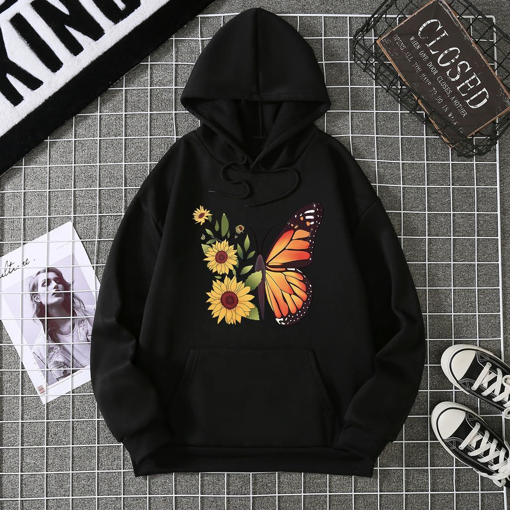 2025 autumn and winter fleece women's sweater threaded cuffs hem loose thermal hooded
