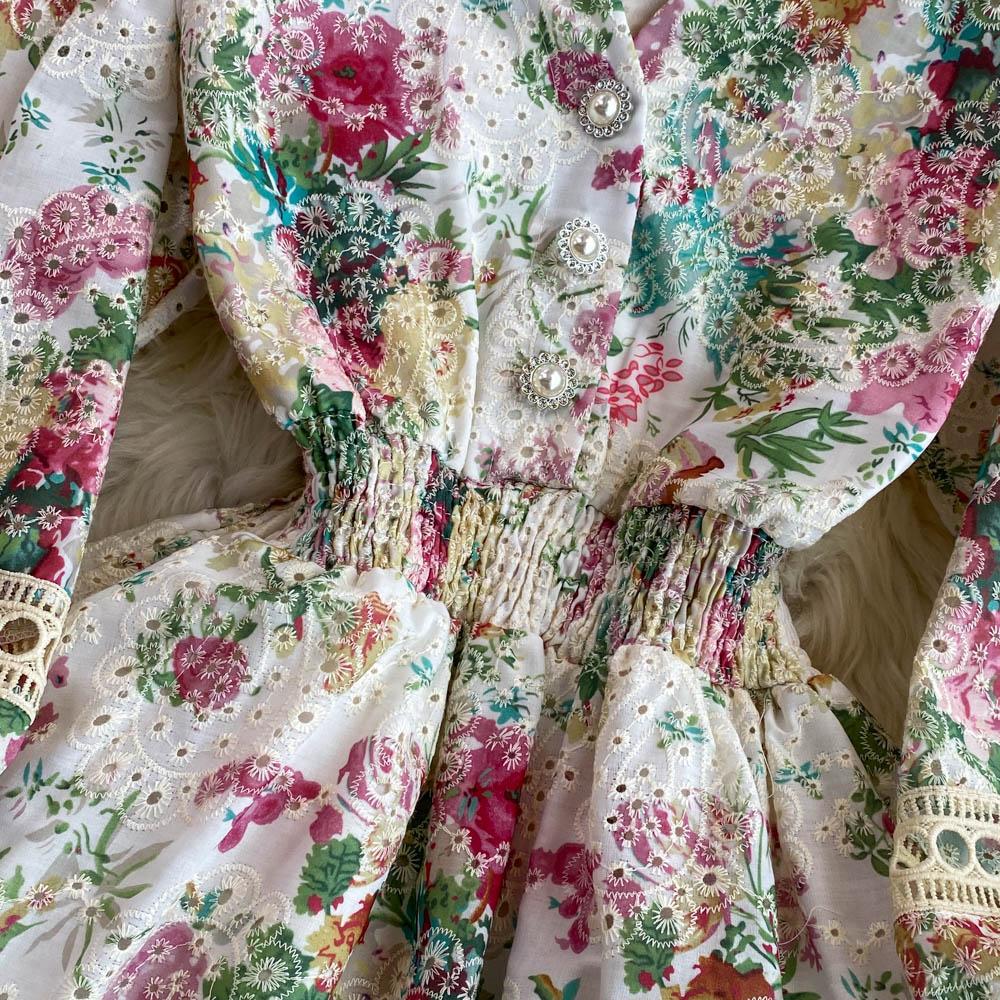 Dámské Potisk výšivka Květinové vyhloubené elegantní plážové šaty Boho s výstřihem do V a nabíraným rukávem Mini krátké sváteční šaty k moři